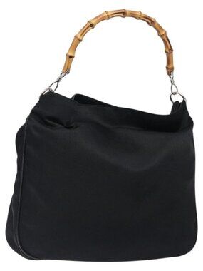 GUCCI Bamboo Hand Bag Nylon Black Silver 001 2123 1577 Auth ep9772